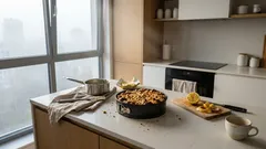 Jabłecznik z kremem waniliowym i karmelizowanymi jabłkami pod chrupiącą kruszonką